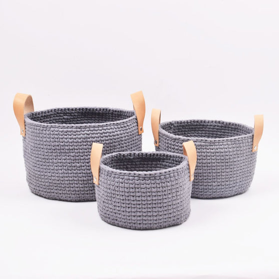 Ribbon korgar med läderhank i 3 storlekar
2