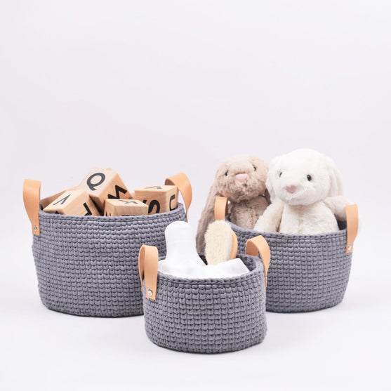 Ribbon korgar med läderhank i 3 storlekar
3