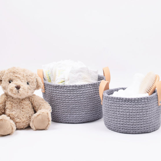 Ribbon korgar med läderhank i 3 storlekar
4