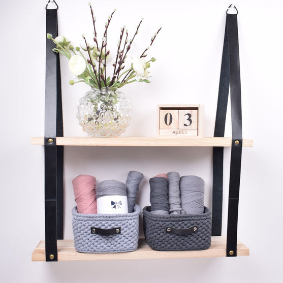 Opbevaringskurv med læderbund - Kvadratisk - Lille
2