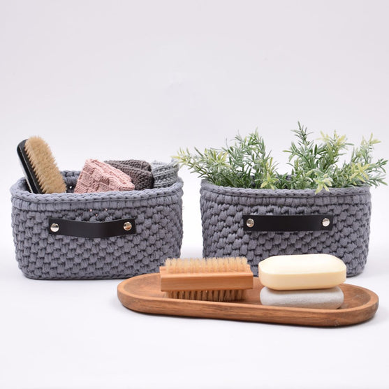 Förvaringskorg med läderbotten Rektangulär - Liten
3