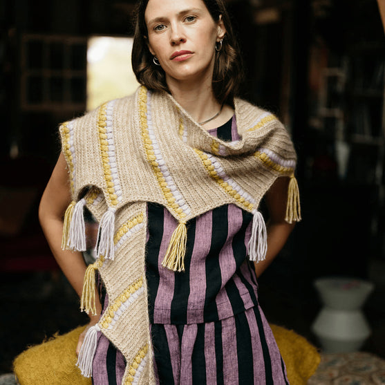 Calendula Shawl - Wrap with Bobbles and Fringe
7