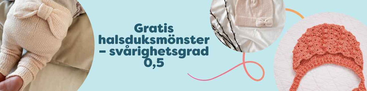 Flera stickade och virkade halsdukar i olika färger och strukturer, snyggt lagda på ett bord med nystan från Hobbii – gratis mönster för alla nivåer.