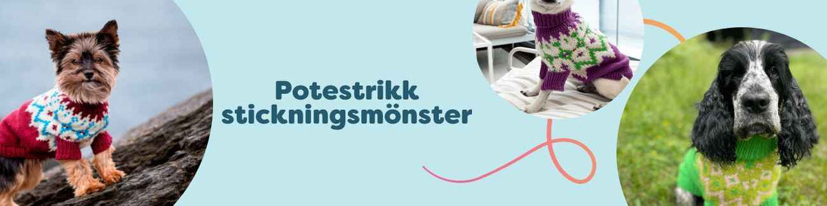 Stickmönster för hundtröjor (Potestrikk) – raser: Chihuahua, Cocker Spaniel, Dalmatiner, Bichon Havanais, Yorkshire Terrier.