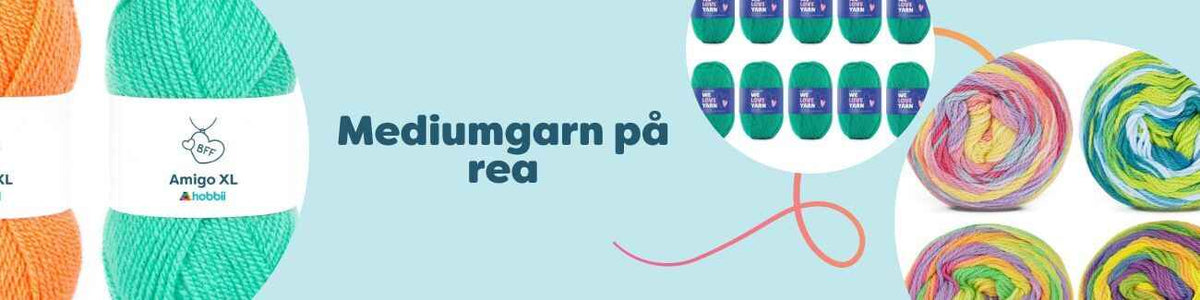 Flera nystan mediumtjockt garn på rea i olika färger – akryl och bomull från Hobbii, idealiskt för mössor, tröjor, filtar och accessoarer.