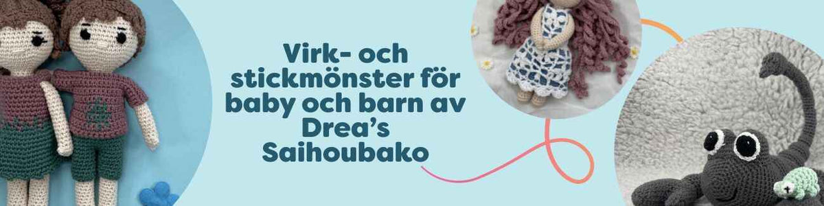 Kollektion med virk- och stickmönster för baby och barn av Drea’s Saihoubako hos Hobbii