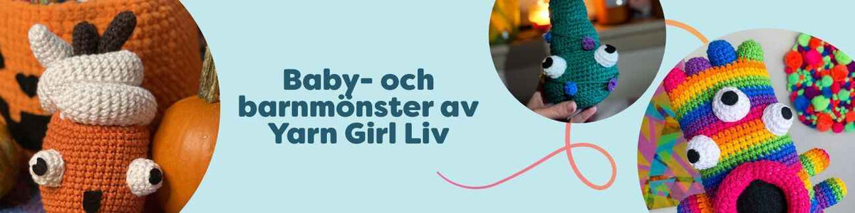 Kollektion med babymönster och barnmönster av Yarn Girl Liv hos Hobbii – amigurumi, gosedjur och säsongsfigurer i mellansvår nivå.