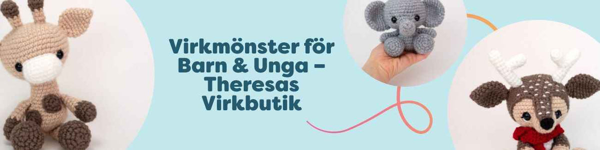 Virkmönster för barn och unga: virkade djur och figurer som giraff, elefant, rådjur, anka och fladdermus – mönster av Theresas Virkbutik hos Hobbii.