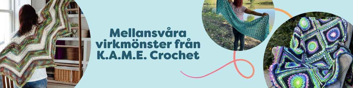 Mellansvåra virkmönster från K.A.M.E. Crochet