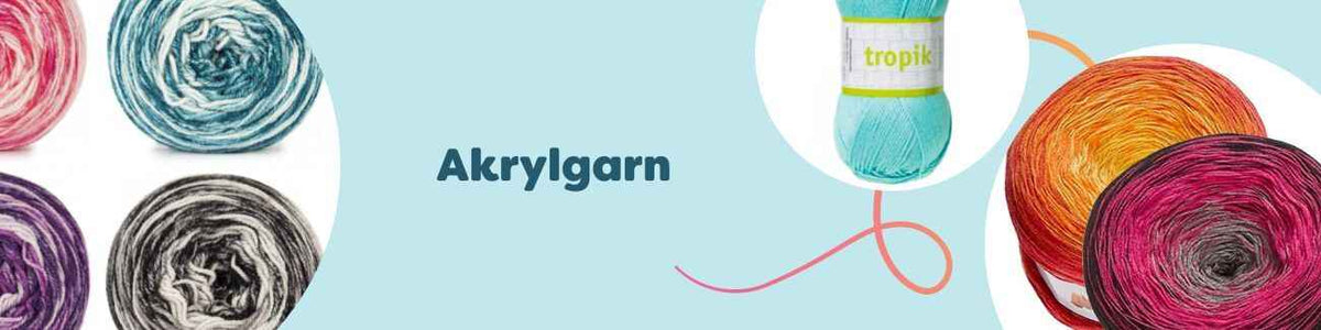 Akrylgarn i flera färger från Hobbii, prydligt staplade nystan för stickning och virkning.