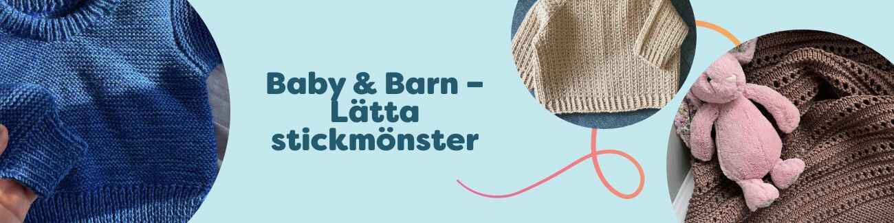 Kollektion med lätta stickmönster för baby och barn: stickade tröjor, mössa, vantar och babyfilt i mjuka, ljusa färger från Hobbii.