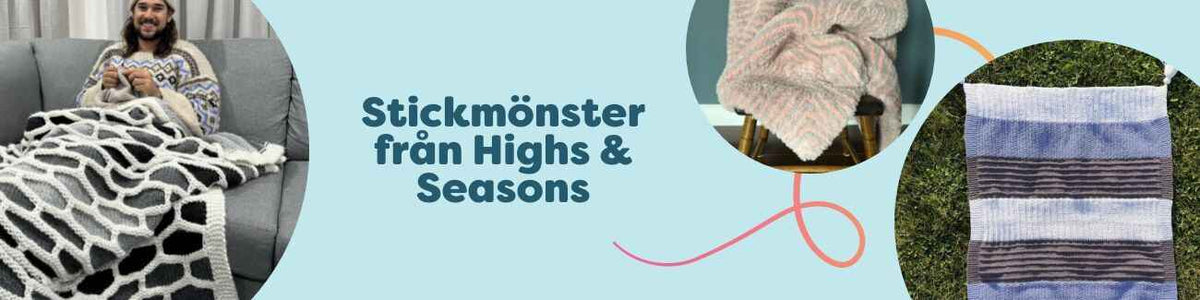 Kollektion med stick- och virkmönster från Highs & Seasons – färgrika filtar, babyfiltar och plädar hos Hobbii.