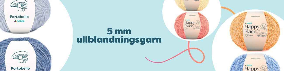 Nystan av 5 mm ullblandningsgarn i solida och melerade färger för stickning och virkning, perfekta för tröjor, filtar, mössor och halsdukar.