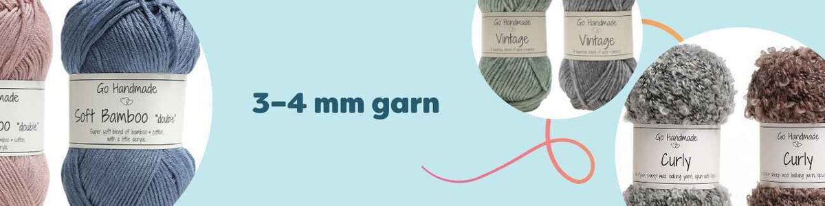 Flera nystan i 3–4 mm-garn från Hobbii i bambu, tencel och mjuka blandningar, stylade med stickor och virknålar 3–4 mm.