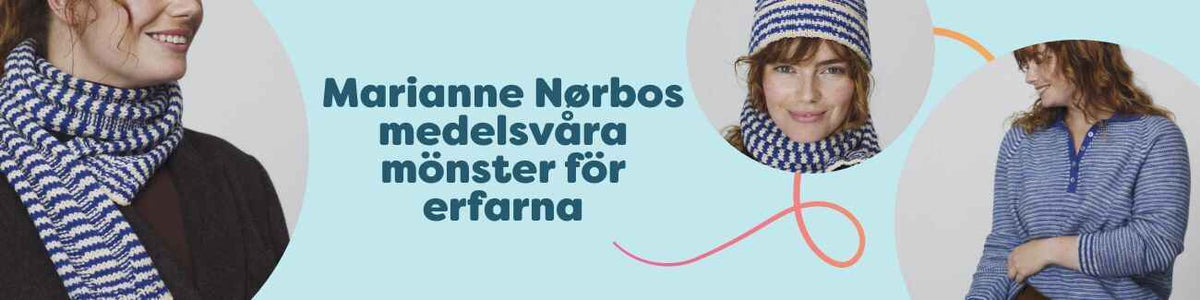 Kollektion: Marianne Nørbos medelsvåra mönster för erfarna – sjal, mössa, polo, cowl och tröja från Hobbii.