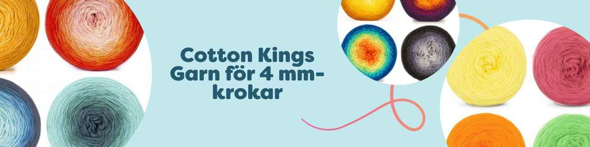 Kollektion med Cotton Kings-garn för 4 mm-krokar och stickor – Sultan, Sultan Deluxe, Sultan Solid, Sultan Shadow och Sultan Pastello i flera färger.