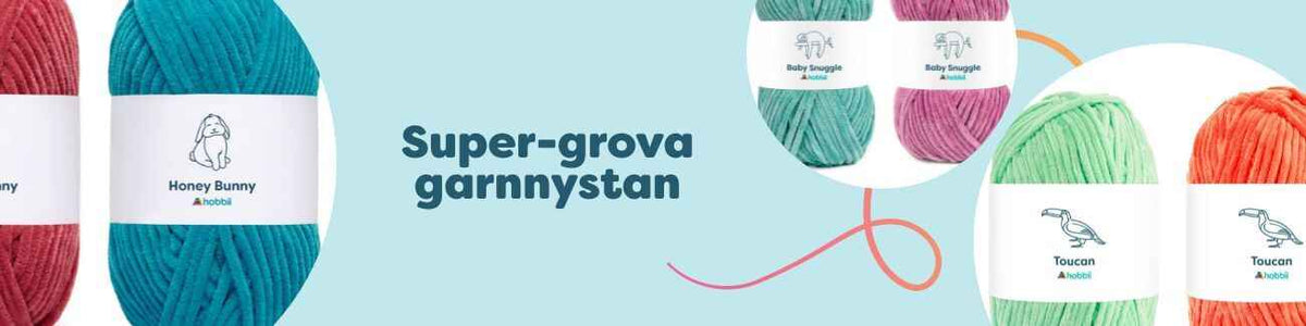 Supergrova garnnystan i chenille, bandgarn och tygband från Hobbii i flera färger – perfekta för snabba stick- och virkprojekt.