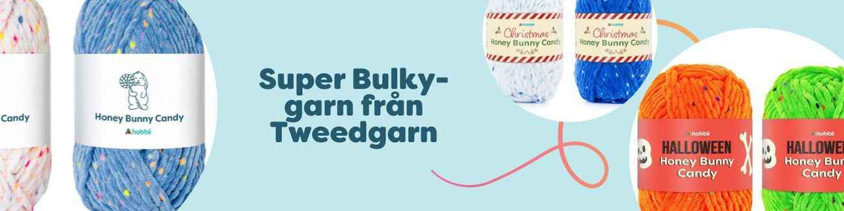Nystan av super bulky tweedgarn i flera färger, perfekta för snabba stick- och virkprojekt.
