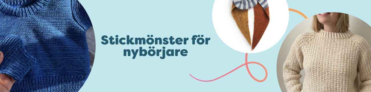 Kollektion med stickmönster för nybörjare från Hobbii: enkla tröjor, halsdukar och babyplagg i mjuka garner.