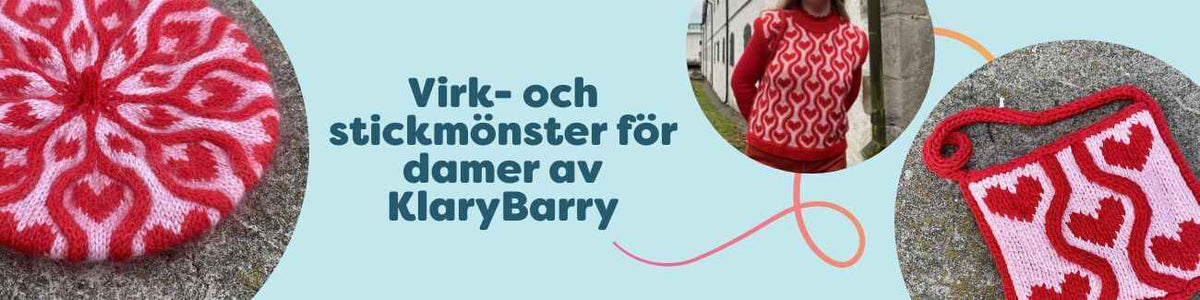 Kollektion med virk- och stickmönster för damer av KlaryBarry hos Hobbii: Twisted Love-basker, väst och väska i modern stil, fotograferade tillsammans.
