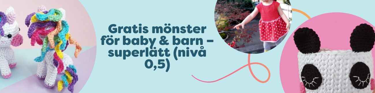 Kollektion med gratis virk- och stickmönster för baby och barn från Hobbii – filtar, tröjor, mössor, klänningar och amigurumi i mjuka garner.