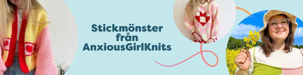 Kollektion med stickmönster från AnxiousGirlKnits hos Hobbii – kofta, tröja och topp i modern stil för stickare på mellansvår nivå.