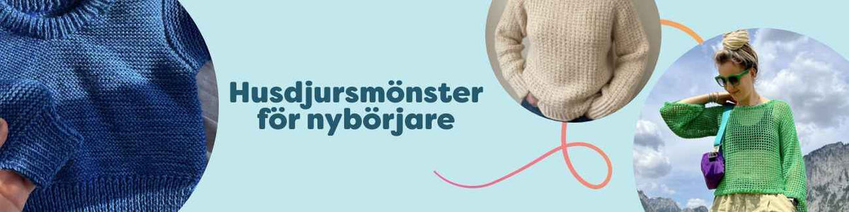 Kollektion med nybörjarvänliga husdjursmönster från Hobbii – hundtröjor, kattbäddar, leksaker och accessoarer i mjuka garner med enkla steg-för-steg.