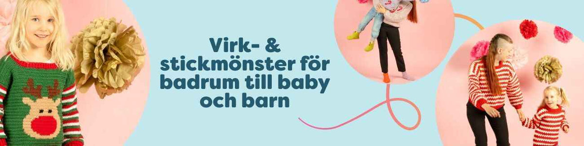Kollektion med virk- och stickmönster för badrummet till baby och barn – handdukar, tvättlappar, badcape och korgar i mjuka färger