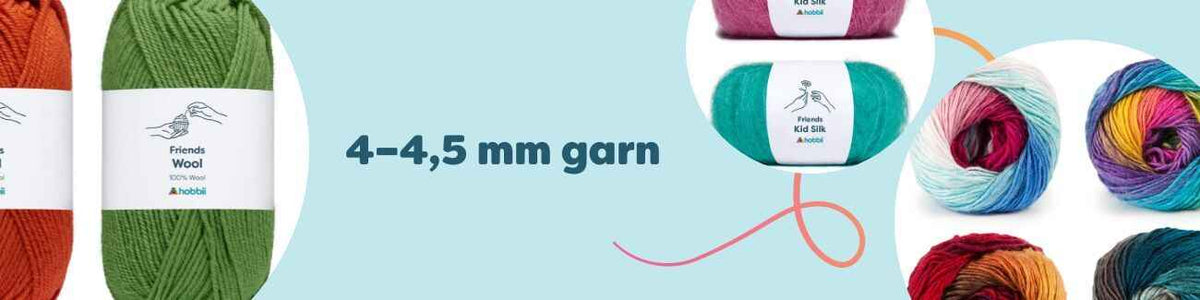 Nystan i 4–4,5 mm-kategorin i flera material och färger, passande för stickning och virkning med stickor/virknålar 4–4,5 mm.