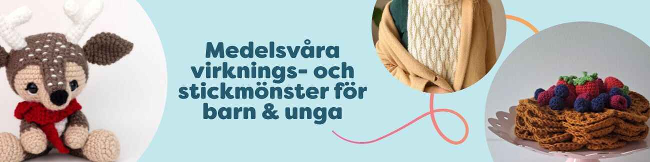 Medelsvåra virk- och stickmönster för barn & unga – tröjor, koftor, mössor, halsdukar och amigurumi i mjuka, färgglada garner från Hobbii