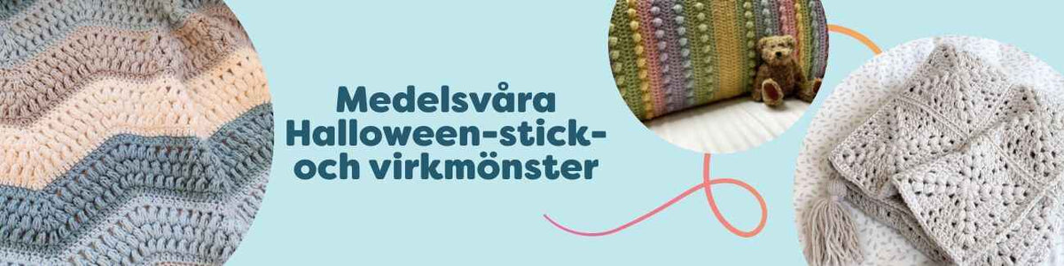 Medelsvåra Halloween-stick- och virkmönster