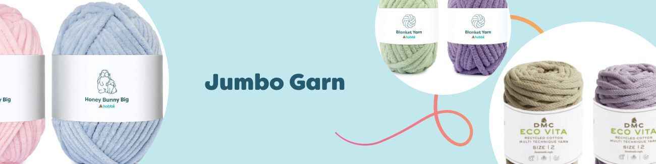Jumbo garn i stora, mjuka nystan av chenille och bomull i flera färger, perfekt för filtar, kuddar, korgar och andra snabba projekt.