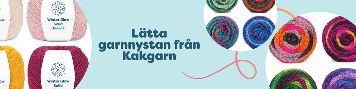 Färgglada, lätta Kakgarn-nystan i flera nyanser samlade tillsammans, mjuka och perfekta för stickning och virkning.