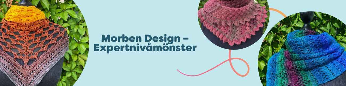 Kollektion från Morben Design, expertnivå: sjal- och halsduksmönster som Summer Night Shawl, Dragon Scale Shawl och Starlit Sky Scarf