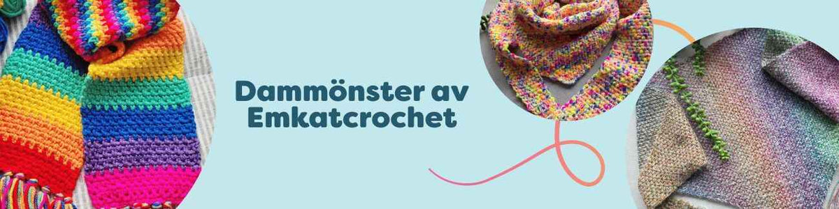 Emkatcrochets dammönster: färgstarka halsdukar, en varm cowl och tovad väska i regnbågstoner – mellansvåra virkmönster från Hobbii.