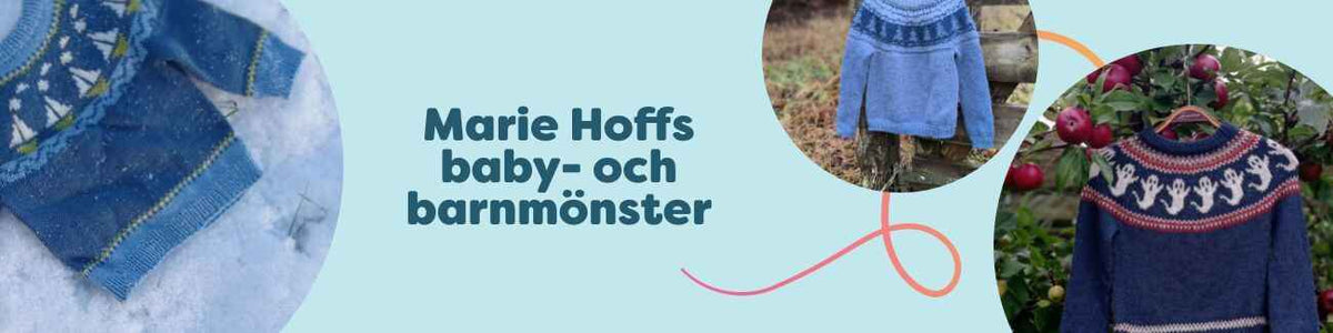 Kollektion: Marie Hoffs baby- och barnmönster – handstickade och virkade baby- och barntröjor i olika färger från Hobbii.