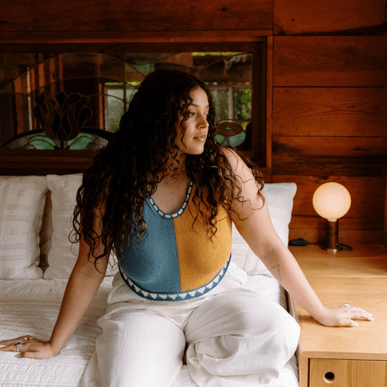 

Bevelled Tank - Sleeveless Intarsia Top
7