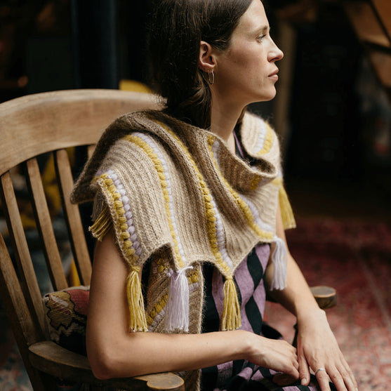 

Calendula Shawl - Sjal med puffmaskor och tofsar
4